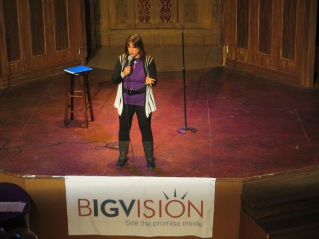 Fran on stage at a charity show